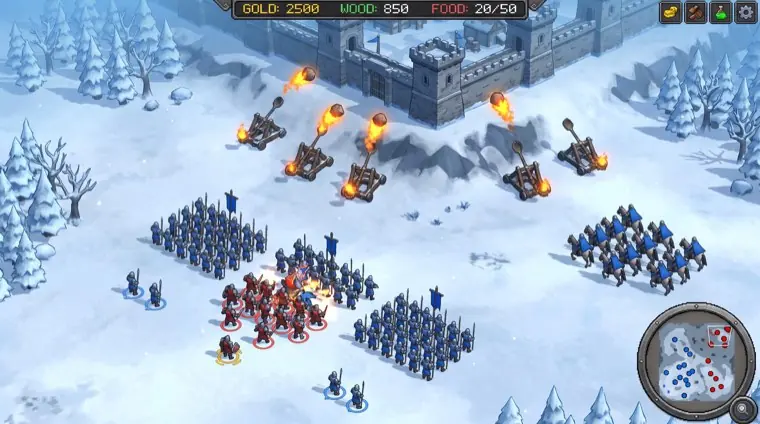 A strategy game siege on a snowy plain.